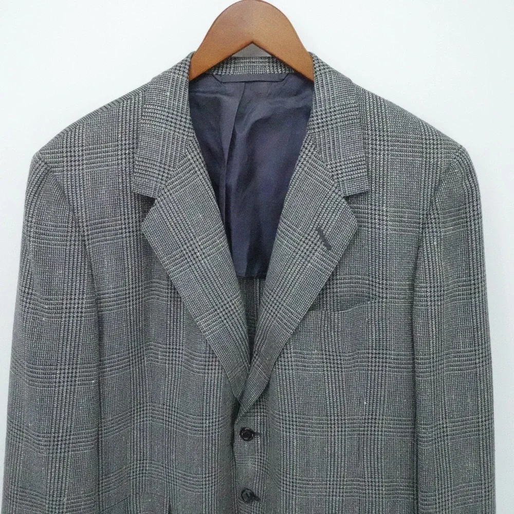 Oxxford Clothes Neiman Marcus Sport Coat Mens 44S Gray‎ Glen Plaid Wool